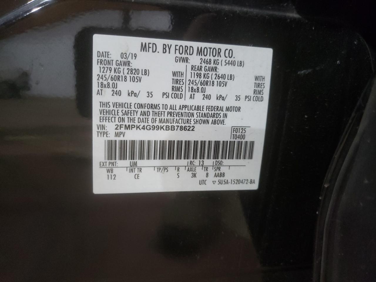 Photo 13 VIN: 2FMPK4G99KBB78622 - FORD EDGE 