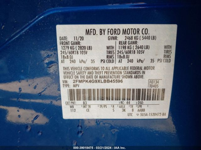 Photo 8 VIN: 2FMPK4G9XLBB45596 - FORD EDGE 