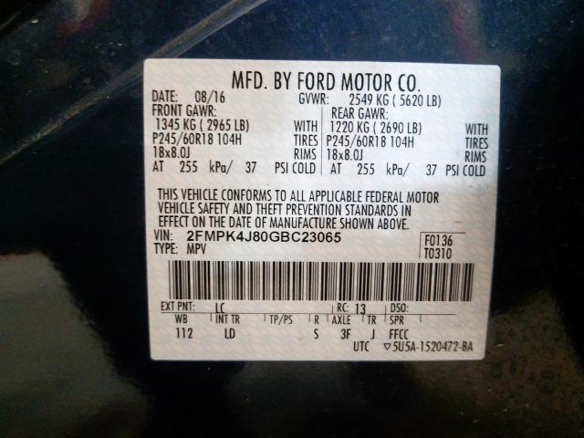 Photo 9 VIN: 2FMPK4J80GBC23065 - FORD EDGE SEL 