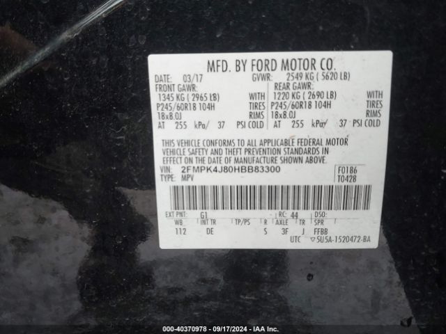 Photo 8 VIN: 2FMPK4J80HBB83300 - FORD EDGE 