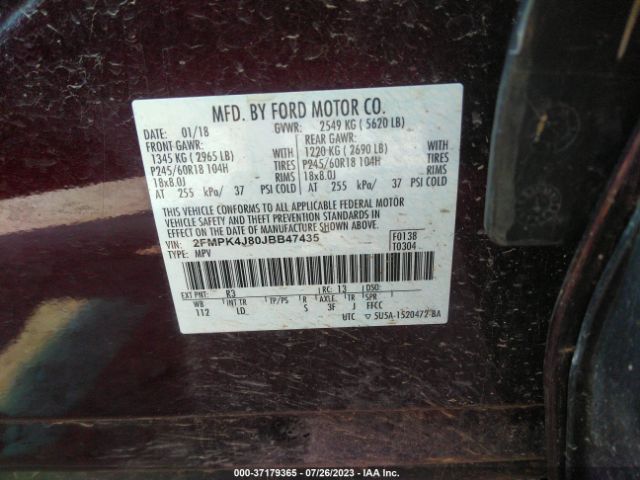 Photo 8 VIN: 2FMPK4J80JBB47435 - FORD EDGE 