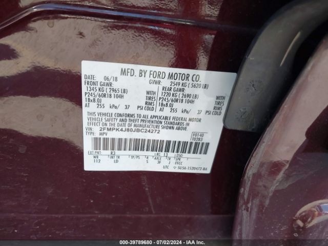 Photo 8 VIN: 2FMPK4J80JBC24272 - FORD EDGE 