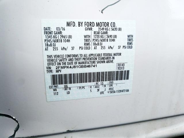 Photo 9 VIN: 2FMPK4J81GBB46741 - FORD EDGE SEL 