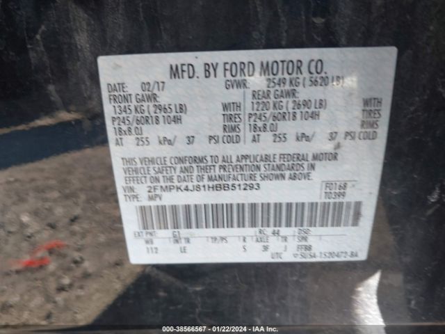 Photo 8 VIN: 2FMPK4J81HBB51293 - FORD EDGE 