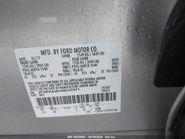 Photo 8 VIN: 2FMPK4J81HBC07071 - FORD EDGE 