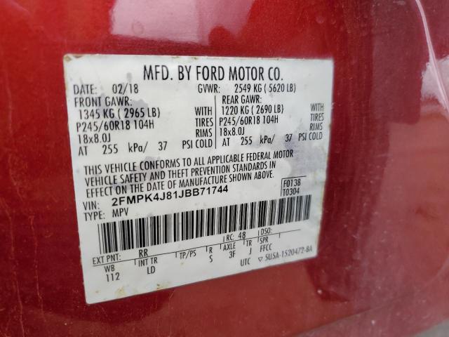 Photo 12 VIN: 2FMPK4J81JBB71744 - FORD EDGE SEL 