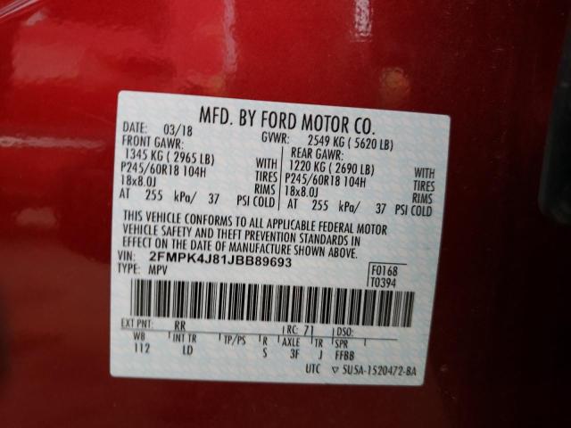 Photo 9 VIN: 2FMPK4J81JBB89693 - FORD EDGE SEL 