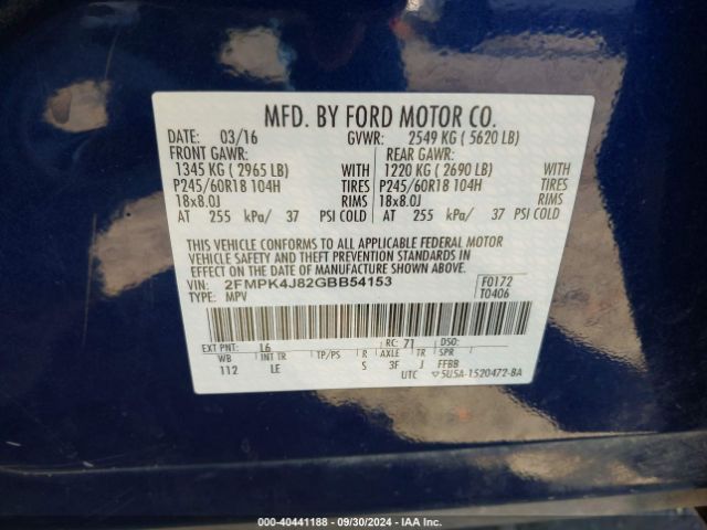 Photo 8 VIN: 2FMPK4J82GBB54153 - FORD EDGE 