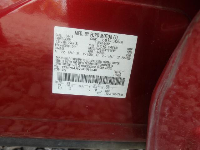 Photo 9 VIN: 2FMPK4J82GBB67646 - FORD EDGE SEL 