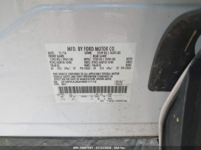 Photo 8 VIN: 2FMPK4J82HBB11112 - FORD EDGE 