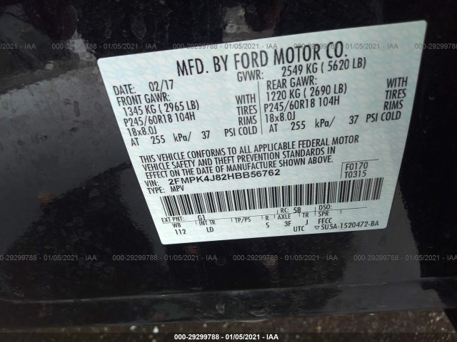 Photo 8 VIN: 2FMPK4J82HBB56762 - FORD EDGE 