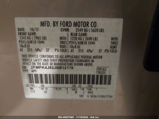 Photo 8 VIN: 2FMPK4J82JBB12170 - FORD EDGE 