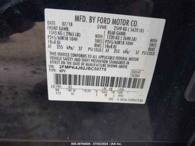 Photo 8 VIN: 2FMPK4J82JBC50775 - FORD EDGE 