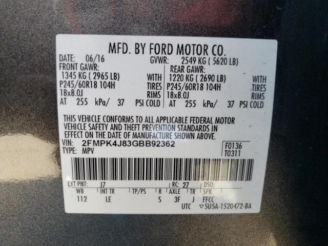 Photo 9 VIN: 2FMPK4J83GBB92362 - FORD EDGE SEL 