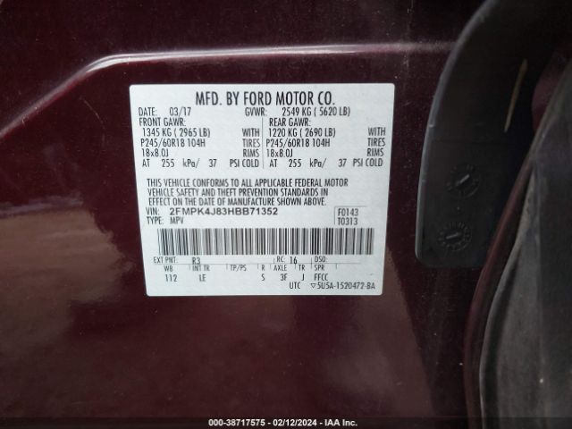 Photo 8 VIN: 2FMPK4J83HBB71352 - FORD EDGE 