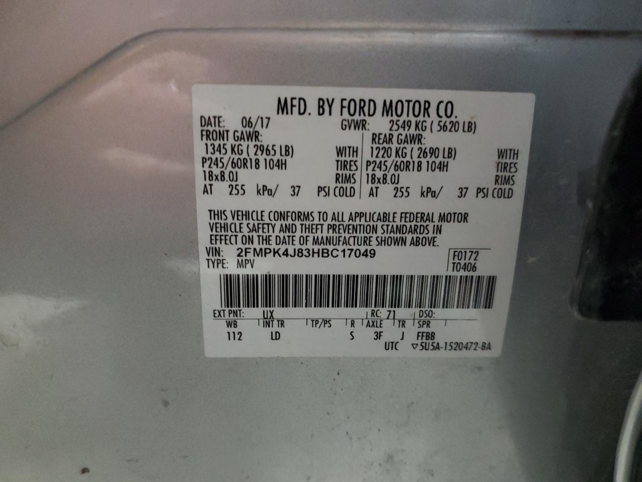 Photo 12 VIN: 2FMPK4J83HBC17049 - FORD EDGE 