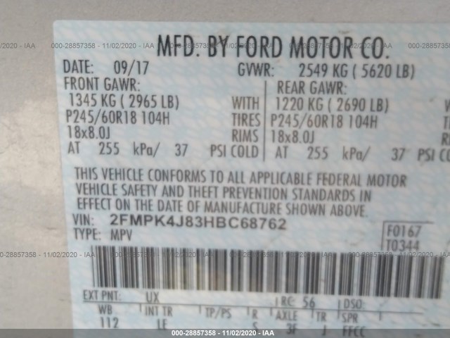 Photo 8 VIN: 2FMPK4J83HBC68762 - FORD EDGE 