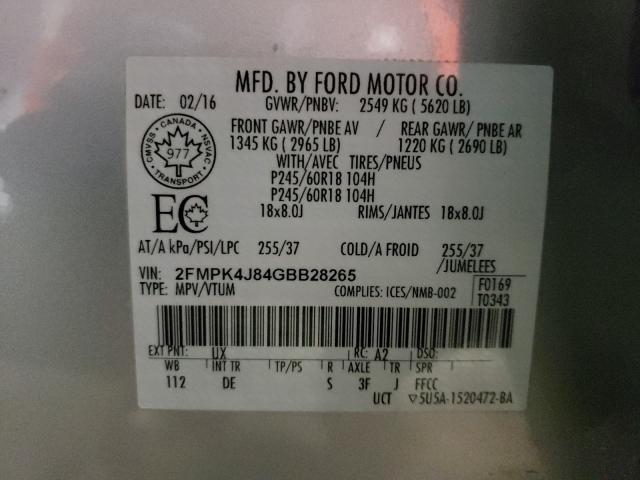 Photo 9 VIN: 2FMPK4J84GBB28265 - FORD EDGE SEL 