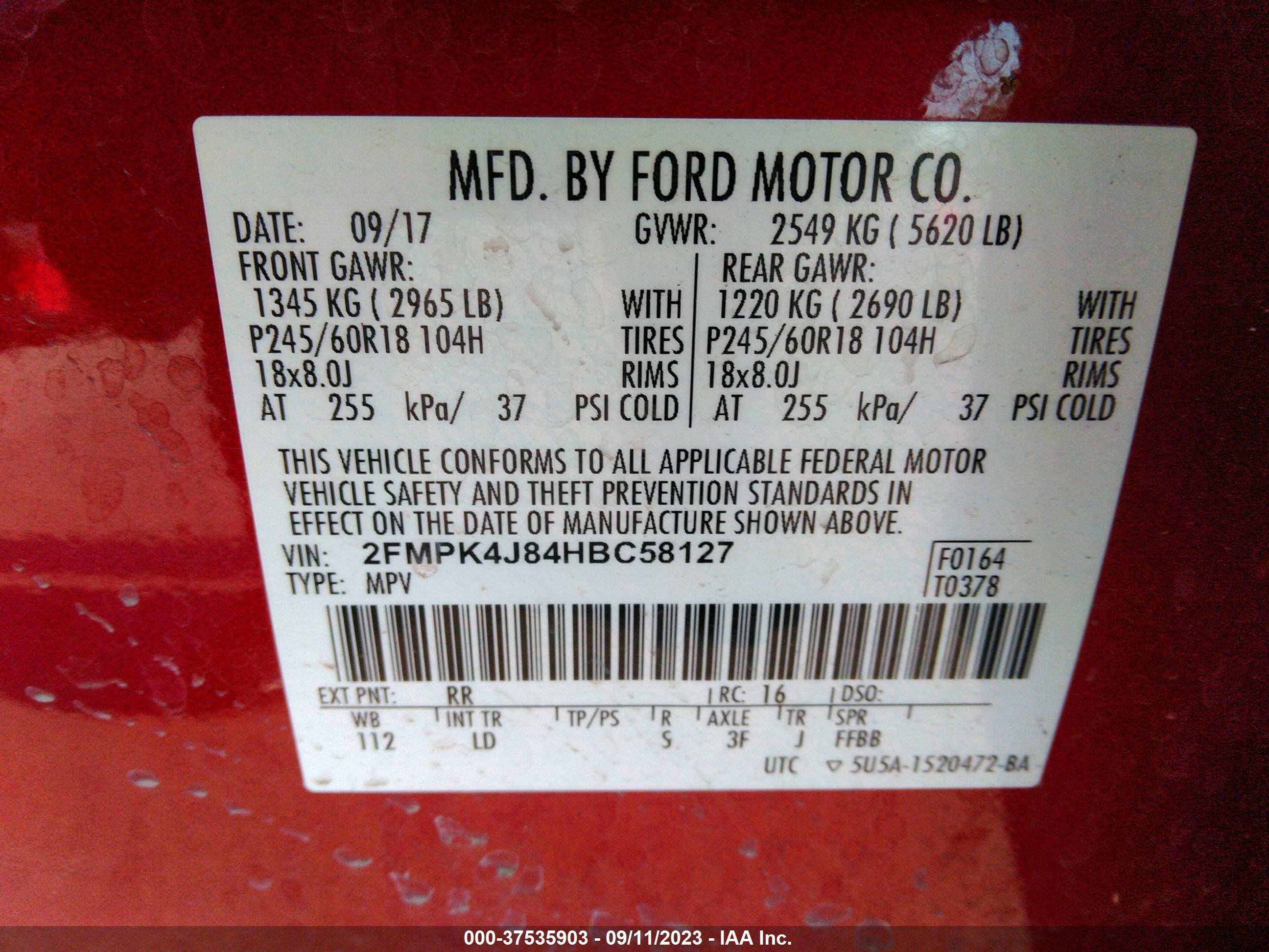 Photo 8 VIN: 2FMPK4J84HBC58127 - FORD EDGE 