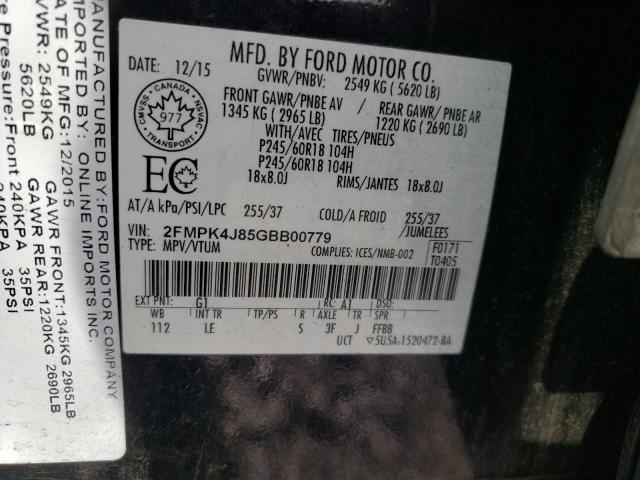 Photo 9 VIN: 2FMPK4J85GBB00779 - FORD EDGE SEL 