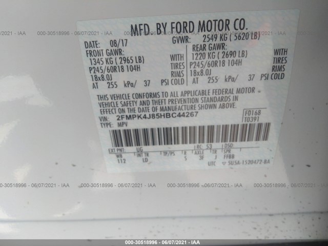 Photo 8 VIN: 2FMPK4J85HBC44267 - FORD EDGE 