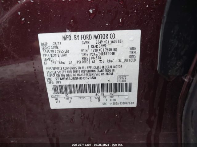 Photo 8 VIN: 2FMPK4J85HBC62350 - FORD EDGE 