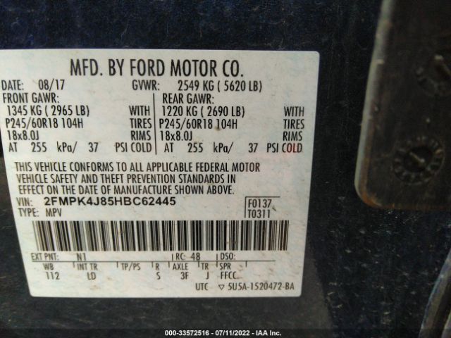 Photo 8 VIN: 2FMPK4J85HBC62445 - FORD EDGE 