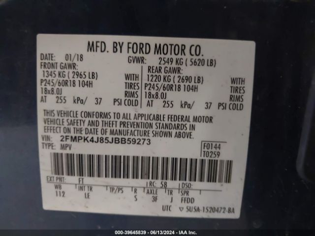 Photo 8 VIN: 2FMPK4J85JBB59273 - FORD EDGE 