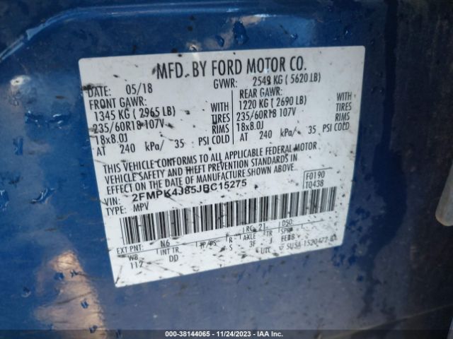 Photo 8 VIN: 2FMPK4J85JBC15275 - FORD EDGE 