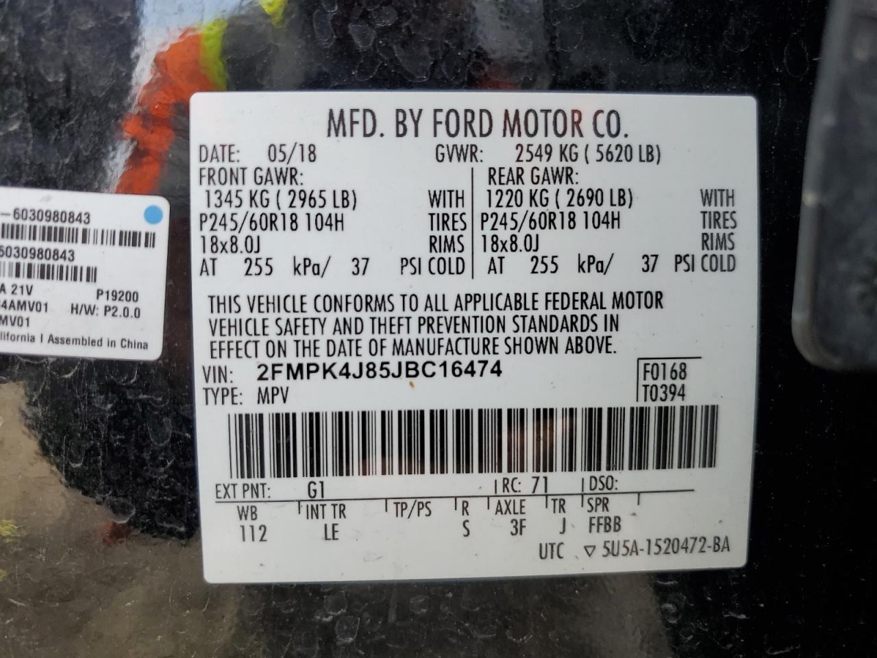 Photo 11 VIN: 2FMPK4J85JBC16474 - FORD EDGE 