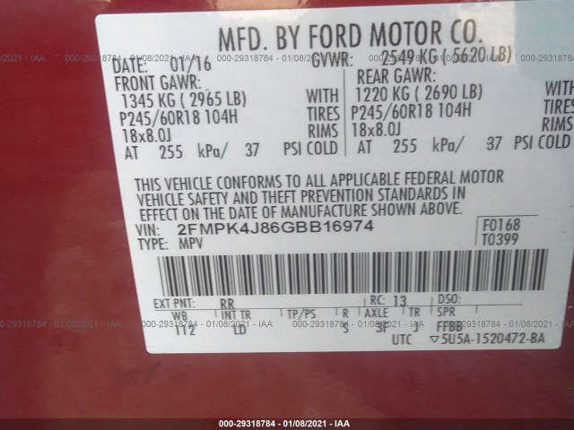 Photo 8 VIN: 2FMPK4J86GBB16974 - FORD EDGE 