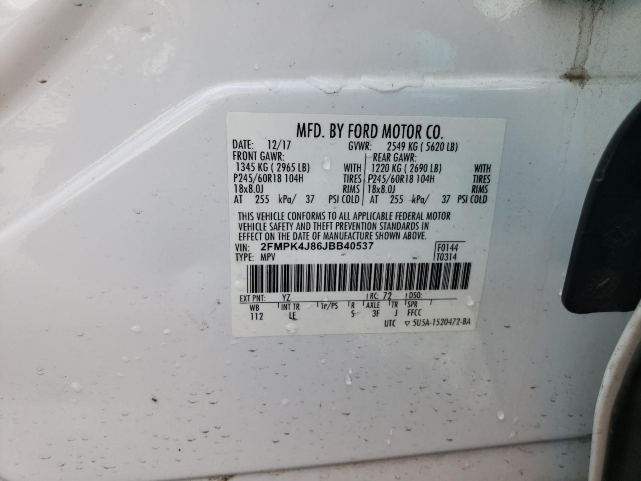 Photo 12 VIN: 2FMPK4J86JBB40537 - FORD EDGE 