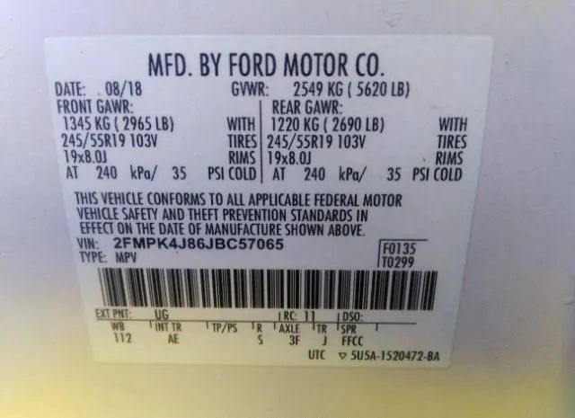 Photo 8 VIN: 2FMPK4J86JBC57065 - FORD EDGE 