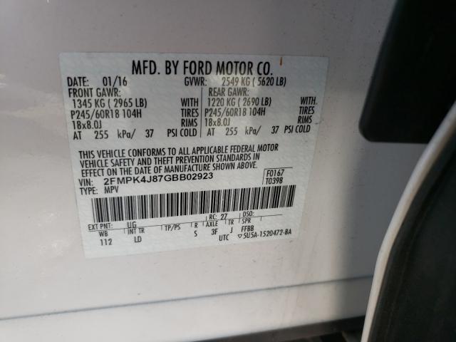 Photo 9 VIN: 2FMPK4J87GBB02923 - FORD EDGE SEL 