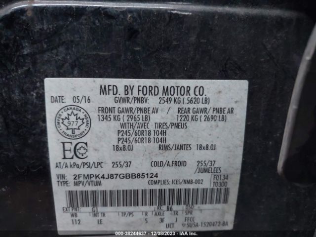 Photo 8 VIN: 2FMPK4J87GBB85124 - FORD EDGE 