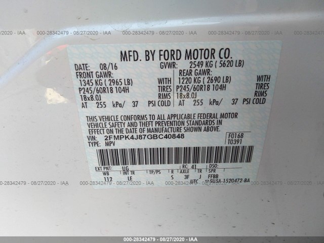 Photo 8 VIN: 2FMPK4J87GBC40848 - FORD EDGE 