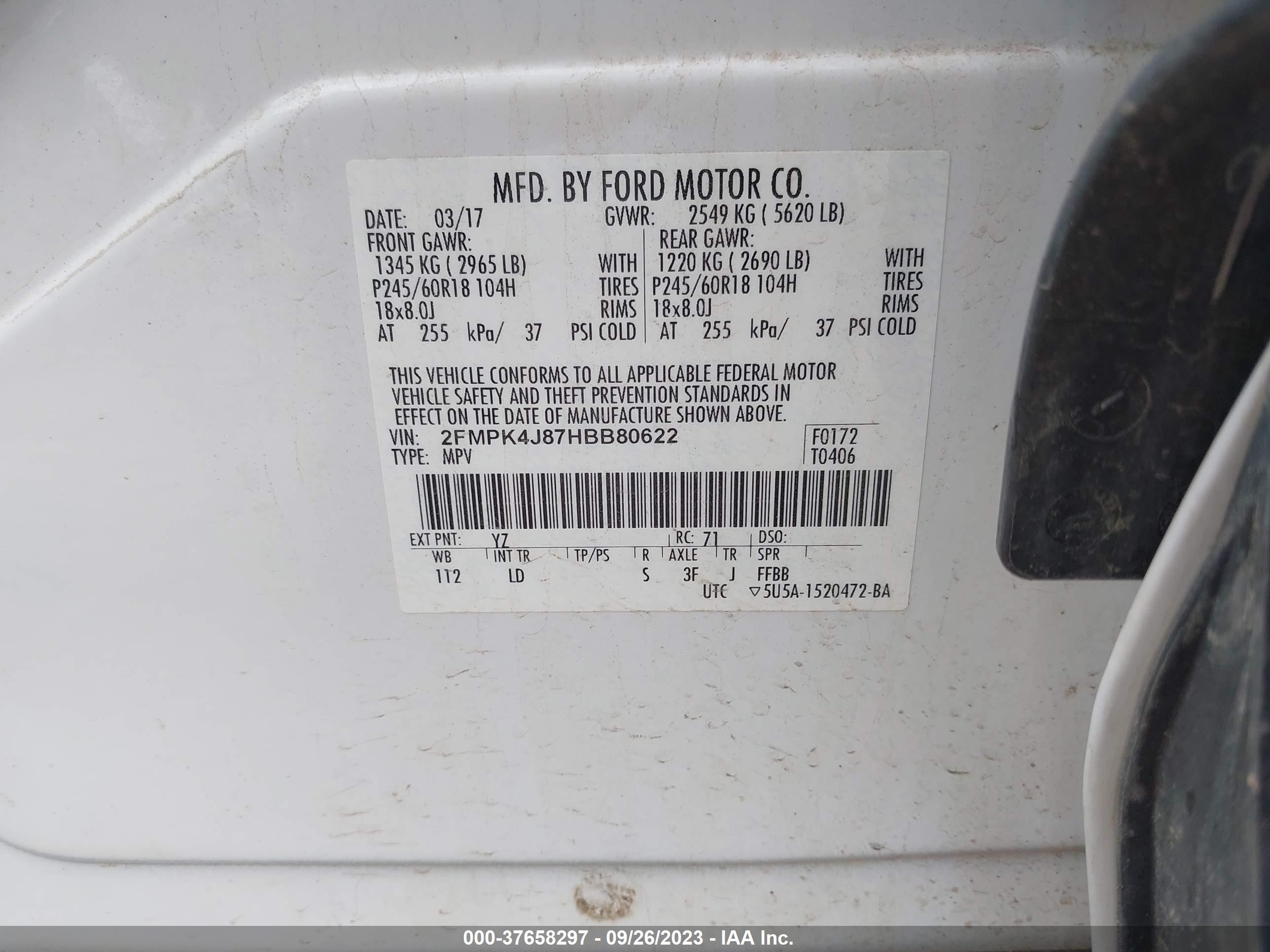 Photo 8 VIN: 2FMPK4J87HBB80622 - FORD EDGE 