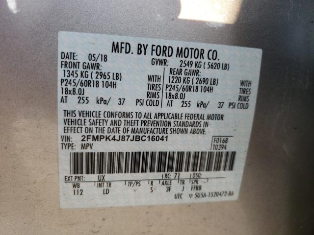 Photo 9 VIN: 2FMPK4J87JBC16041 - FORD EDGE 