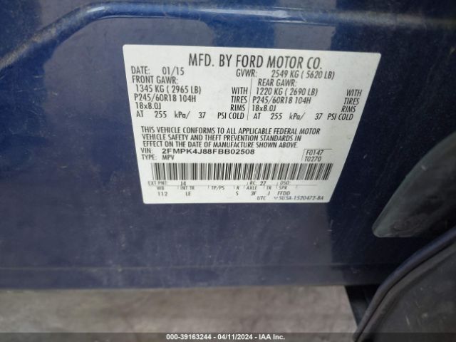 Photo 8 VIN: 2FMPK4J88FBB02508 - FORD EDGE 