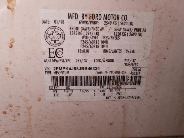 Photo 9 VIN: 2FMPK4J88JBB46324 - FORD EDGE SEL 