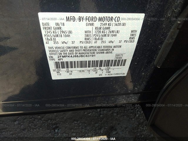 Photo 8 VIN: 2FMPK4J88JBC63191 - FORD EDGE 