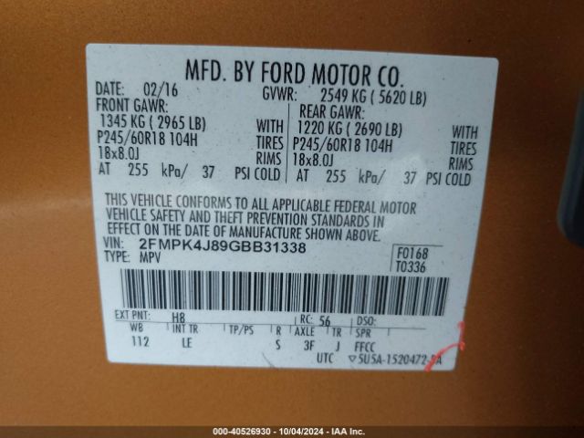 Photo 8 VIN: 2FMPK4J89GBB31338 - FORD EDGE 