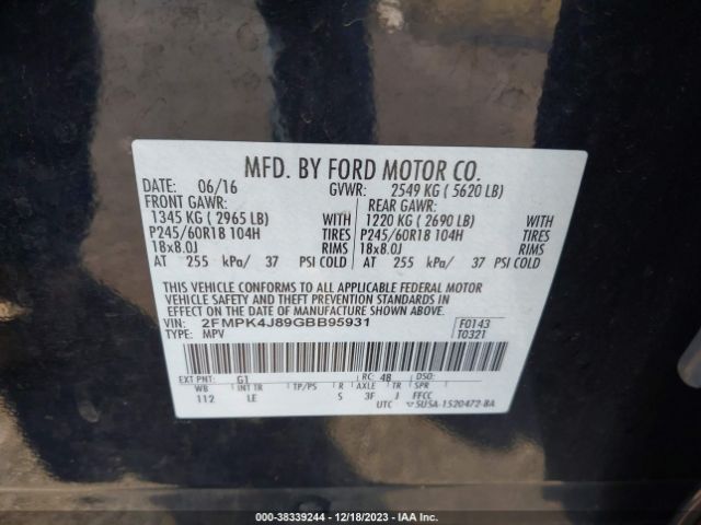 Photo 8 VIN: 2FMPK4J89GBB95931 - FORD EDGE 