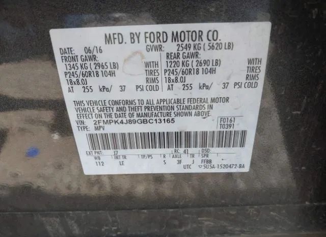 Photo 8 VIN: 2FMPK4J89GBC13165 - FORD EDGE 