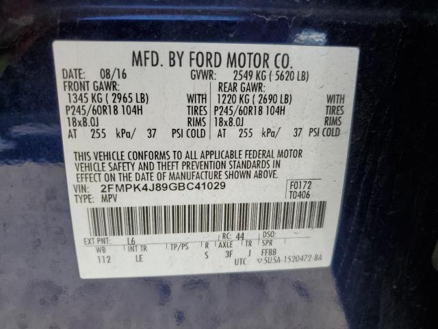 Photo 11 VIN: 2FMPK4J89GBC41029 - FORD EDGE SEL 