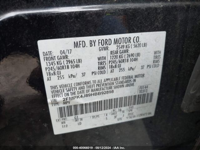 Photo 8 VIN: 2FMPK4J89HBB92898 - FORD EDGE 