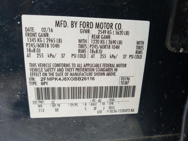 Photo 9 VIN: 2FMPK4J8XGBB26116 - FORD EDGE SEL 