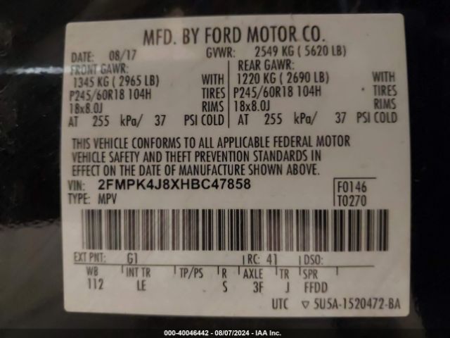 Photo 8 VIN: 2FMPK4J8XHBC47858 - FORD EDGE 