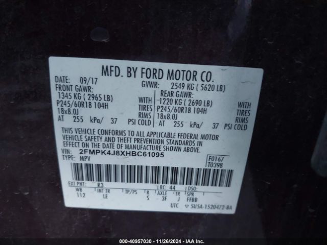 Photo 8 VIN: 2FMPK4J8XHBC61095 - FORD EDGE 