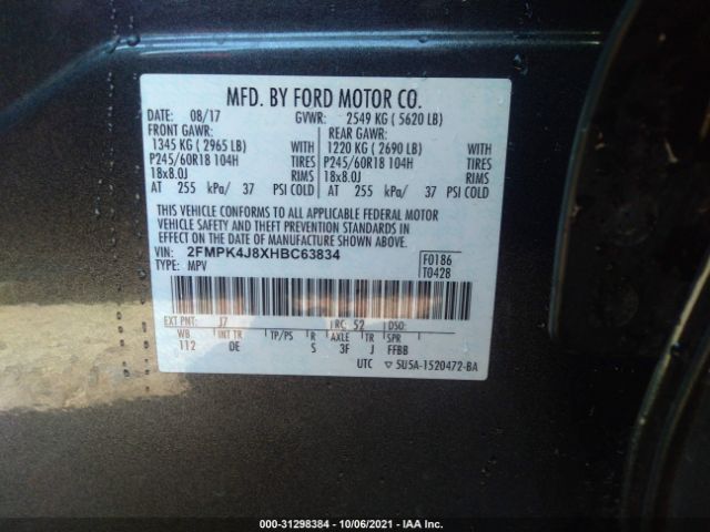 Photo 8 VIN: 2FMPK4J8XHBC63834 - FORD EDGE 